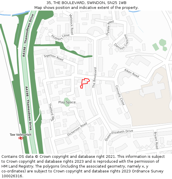 35, THE BOULEVARD, SWINDON, SN25 1WB: Location map and indicative extent of plot