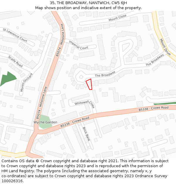 35, THE BROADWAY, NANTWICH, CW5 6JH: Location map and indicative extent of plot