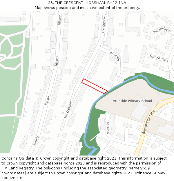 35, THE CRESCENT, HORSHAM, RH12 1NA: Location map and indicative extent of plot