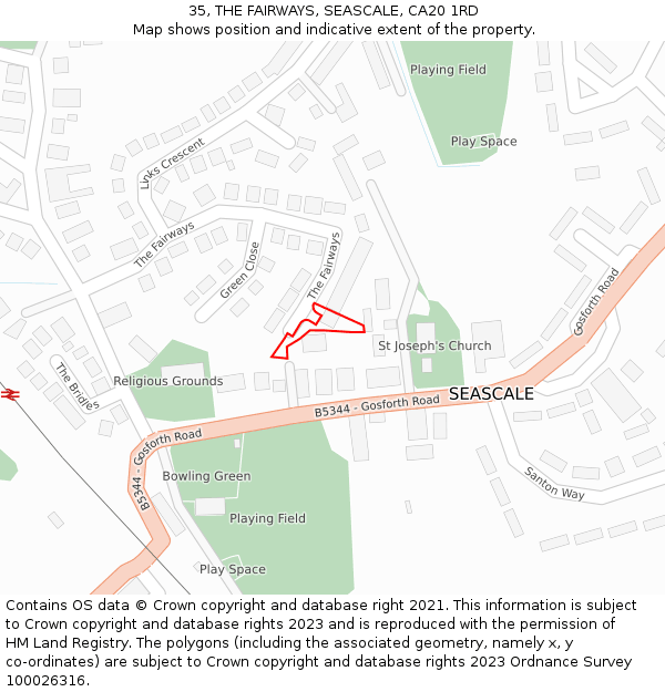 35, THE FAIRWAYS, SEASCALE, CA20 1RD: Location map and indicative extent of plot