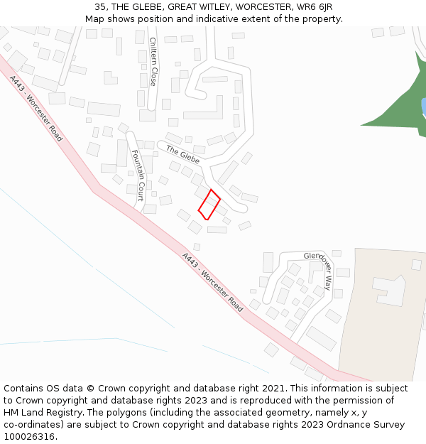 35, THE GLEBE, GREAT WITLEY, WORCESTER, WR6 6JR: Location map and indicative extent of plot