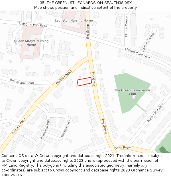 35, THE GREEN, ST LEONARDS-ON-SEA, TN38 0SX: Location map and indicative extent of plot