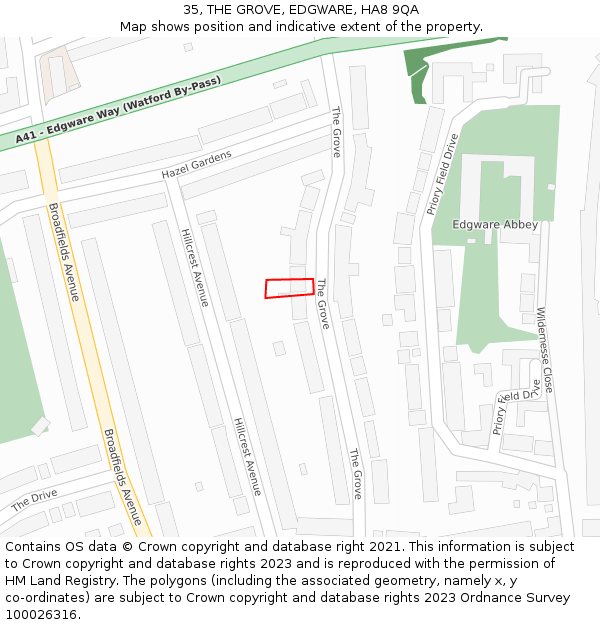 35, THE GROVE, EDGWARE, HA8 9QA: Location map and indicative extent of plot