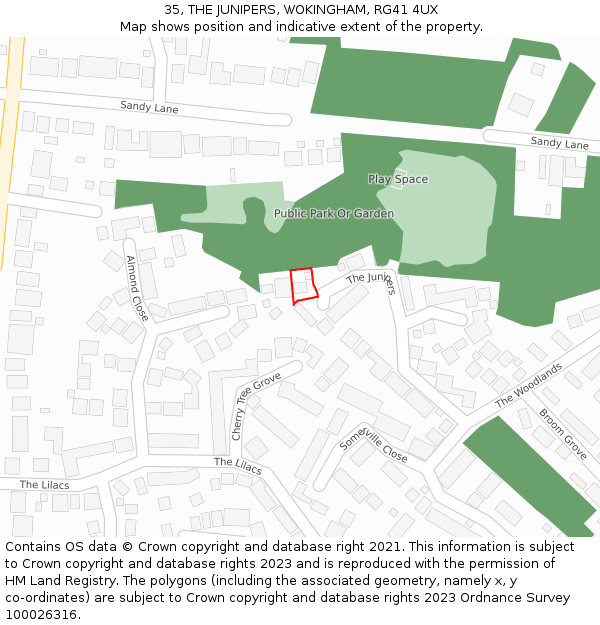 35, THE JUNIPERS, WOKINGHAM, RG41 4UX: Location map and indicative extent of plot