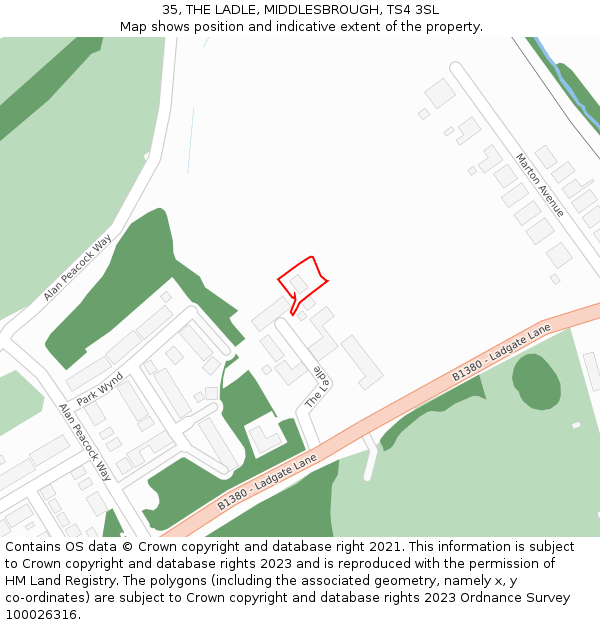 35, THE LADLE, MIDDLESBROUGH, TS4 3SL: Location map and indicative extent of plot