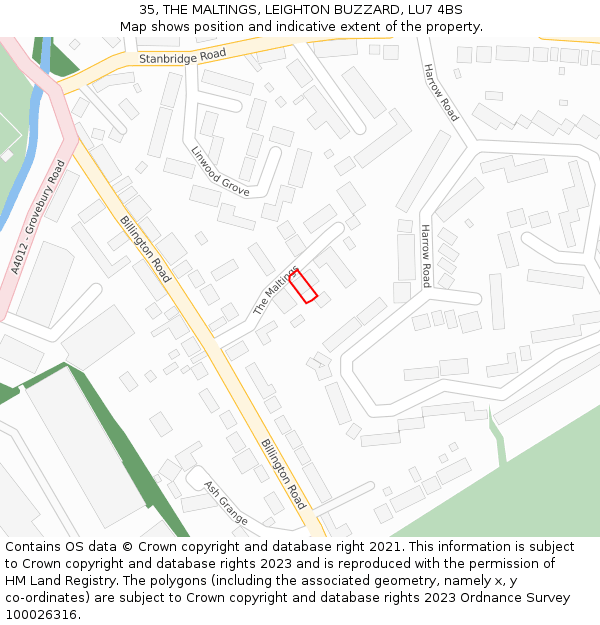 35, THE MALTINGS, LEIGHTON BUZZARD, LU7 4BS: Location map and indicative extent of plot