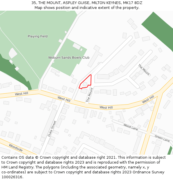 35, THE MOUNT, ASPLEY GUISE, MILTON KEYNES, MK17 8DZ: Location map and indicative extent of plot