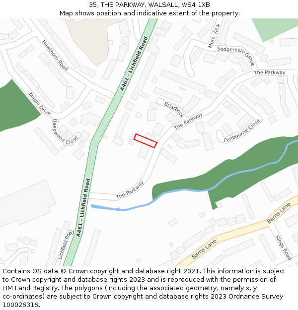 35, THE PARKWAY, WALSALL, WS4 1XB: Location map and indicative extent of plot