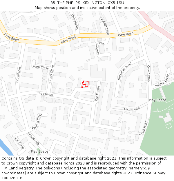 35, THE PHELPS, KIDLINGTON, OX5 1SU: Location map and indicative extent of plot