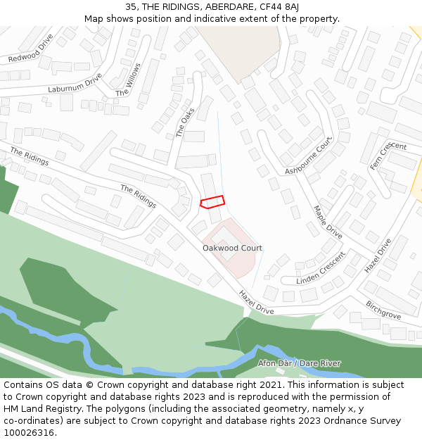 35, THE RIDINGS, ABERDARE, CF44 8AJ: Location map and indicative extent of plot