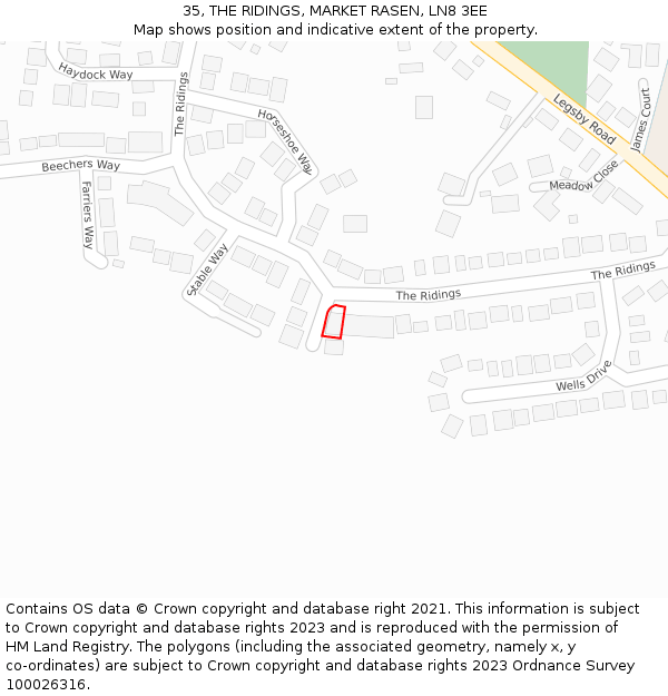 35, THE RIDINGS, MARKET RASEN, LN8 3EE: Location map and indicative extent of plot