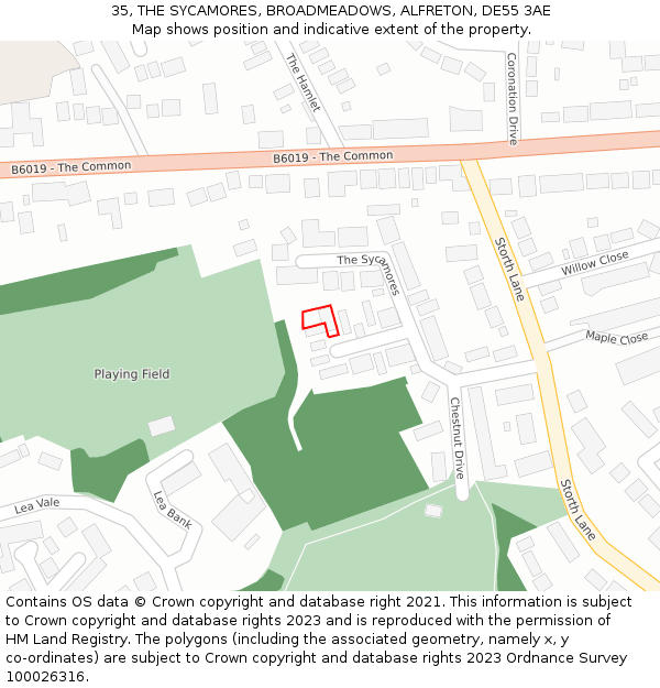 35, THE SYCAMORES, BROADMEADOWS, ALFRETON, DE55 3AE: Location map and indicative extent of plot