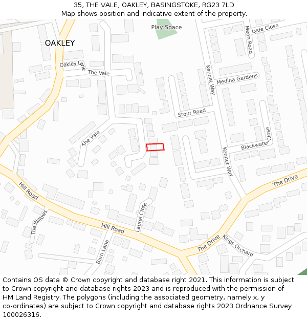 35, THE VALE, OAKLEY, BASINGSTOKE, RG23 7LD: Location map and indicative extent of plot