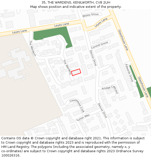 35, THE WARDENS, KENILWORTH, CV8 2UH: Location map and indicative extent of plot