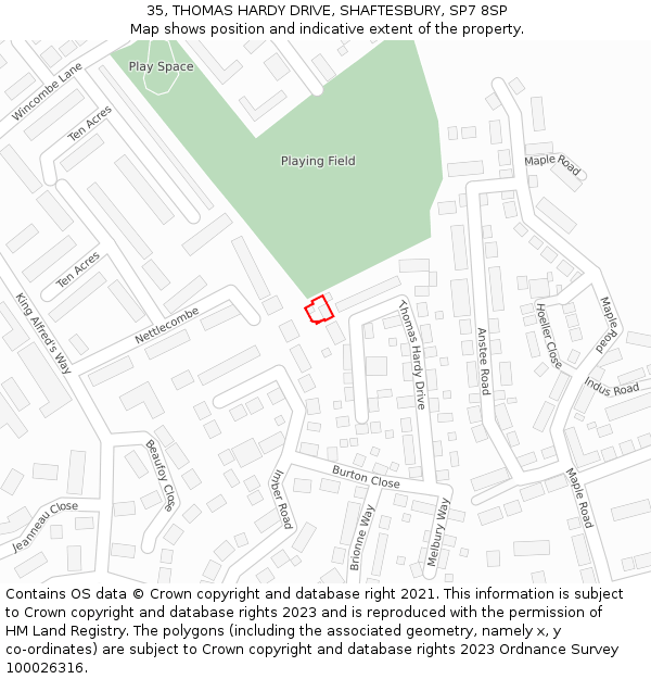 35, THOMAS HARDY DRIVE, SHAFTESBURY, SP7 8SP: Location map and indicative extent of plot