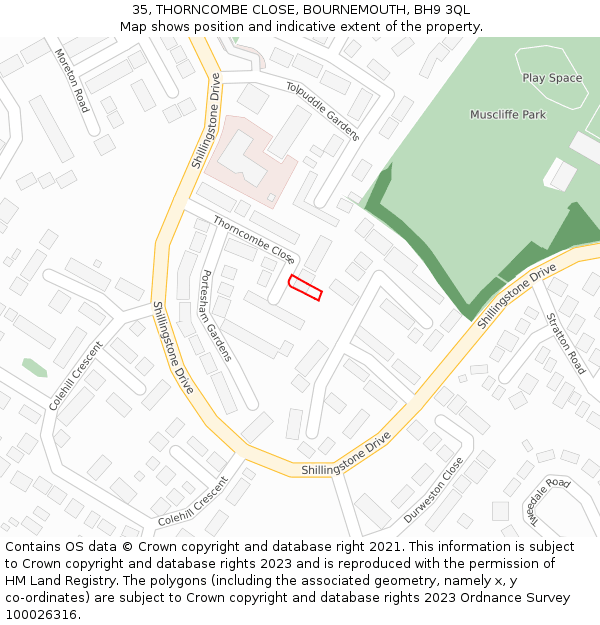 35, THORNCOMBE CLOSE, BOURNEMOUTH, BH9 3QL: Location map and indicative extent of plot