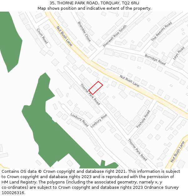 35, THORNE PARK ROAD, TORQUAY, TQ2 6RU: Location map and indicative extent of plot
