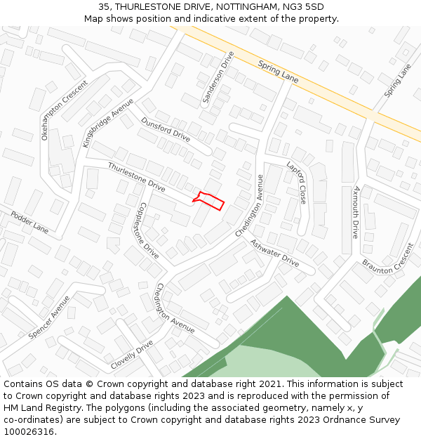 35, THURLESTONE DRIVE, NOTTINGHAM, NG3 5SD: Location map and indicative extent of plot