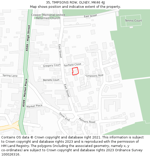 35, TIMPSONS ROW, OLNEY, MK46 4JJ: Location map and indicative extent of plot