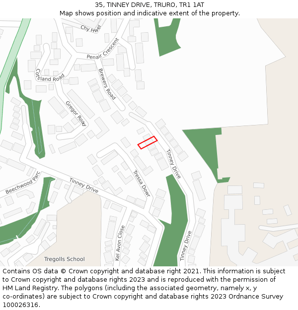 35, TINNEY DRIVE, TRURO, TR1 1AT: Location map and indicative extent of plot