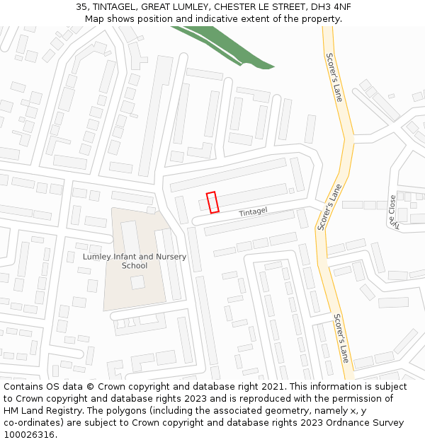 35, TINTAGEL, GREAT LUMLEY, CHESTER LE STREET, DH3 4NF: Location map and indicative extent of plot