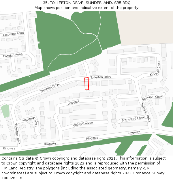 35, TOLLERTON DRIVE, SUNDERLAND, SR5 3DQ: Location map and indicative extent of plot