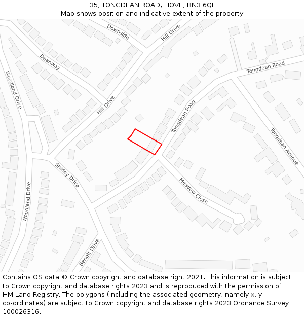35, TONGDEAN ROAD, HOVE, BN3 6QE: Location map and indicative extent of plot
