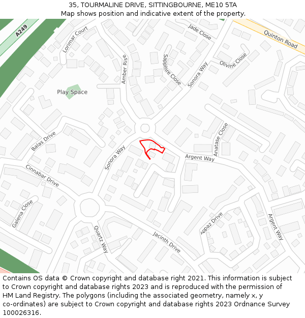 35, TOURMALINE DRIVE, SITTINGBOURNE, ME10 5TA: Location map and indicative extent of plot