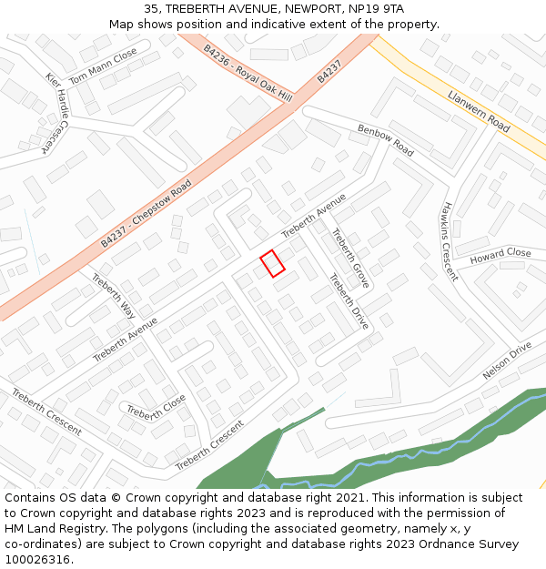 35, TREBERTH AVENUE, NEWPORT, NP19 9TA: Location map and indicative extent of plot