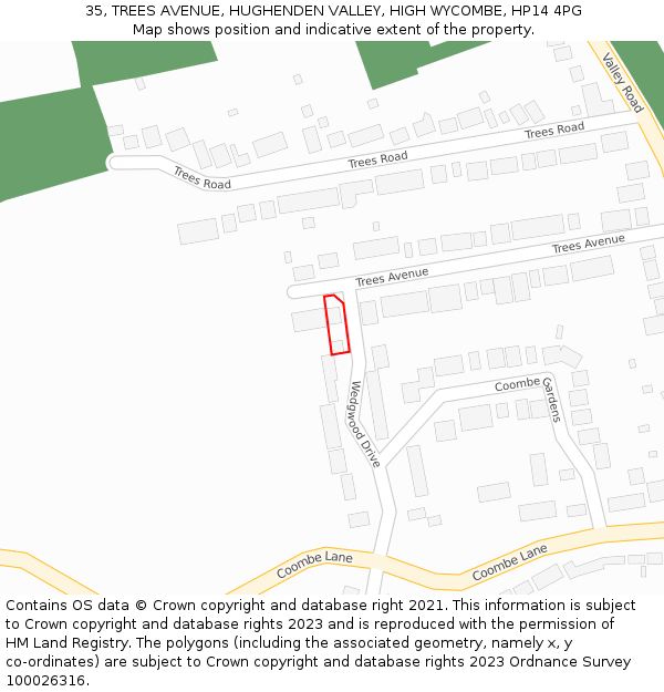 35, TREES AVENUE, HUGHENDEN VALLEY, HIGH WYCOMBE, HP14 4PG: Location map and indicative extent of plot