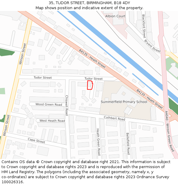 35, TUDOR STREET, BIRMINGHAM, B18 4DY: Location map and indicative extent of plot