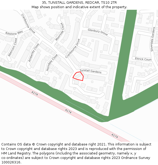 35, TUNSTALL GARDENS, REDCAR, TS10 2TR: Location map and indicative extent of plot