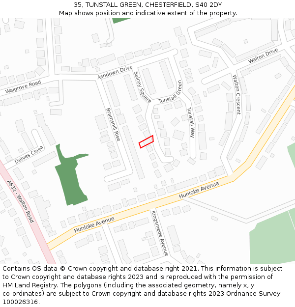 35, TUNSTALL GREEN, CHESTERFIELD, S40 2DY: Location map and indicative extent of plot