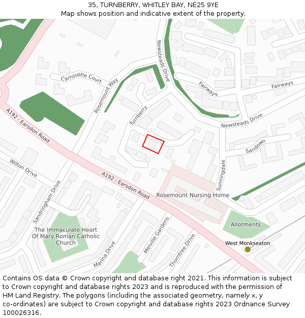 35, TURNBERRY, WHITLEY BAY, NE25 9YE: Location map and indicative extent of plot