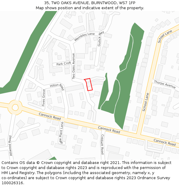 35, TWO OAKS AVENUE, BURNTWOOD, WS7 1FP: Location map and indicative extent of plot