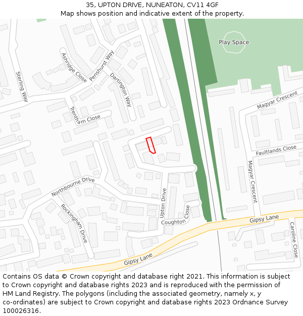 35, UPTON DRIVE, NUNEATON, CV11 4GF: Location map and indicative extent of plot