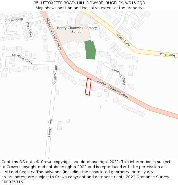 35, UTTOXETER ROAD, HILL RIDWARE, RUGELEY, WS15 3QR: Location map and indicative extent of plot