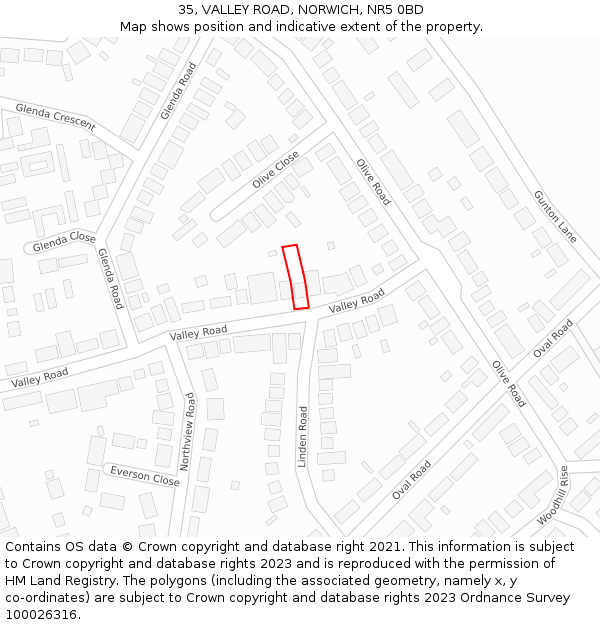 35, VALLEY ROAD, NORWICH, NR5 0BD: Location map and indicative extent of plot