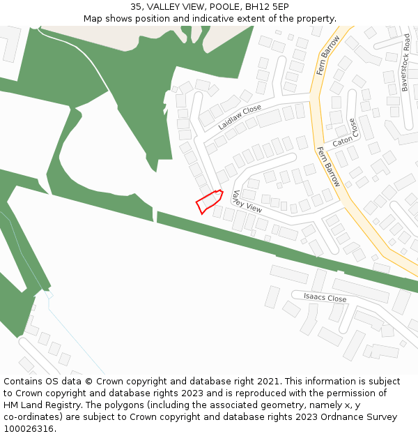 35, VALLEY VIEW, POOLE, BH12 5EP: Location map and indicative extent of plot