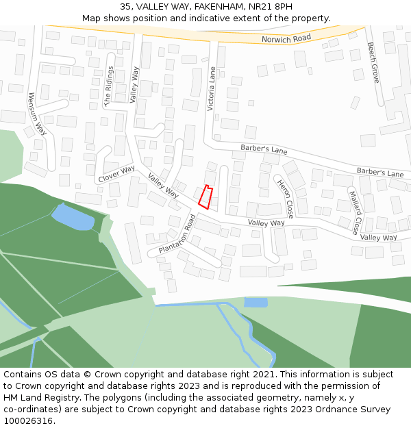 35, VALLEY WAY, FAKENHAM, NR21 8PH: Location map and indicative extent of plot