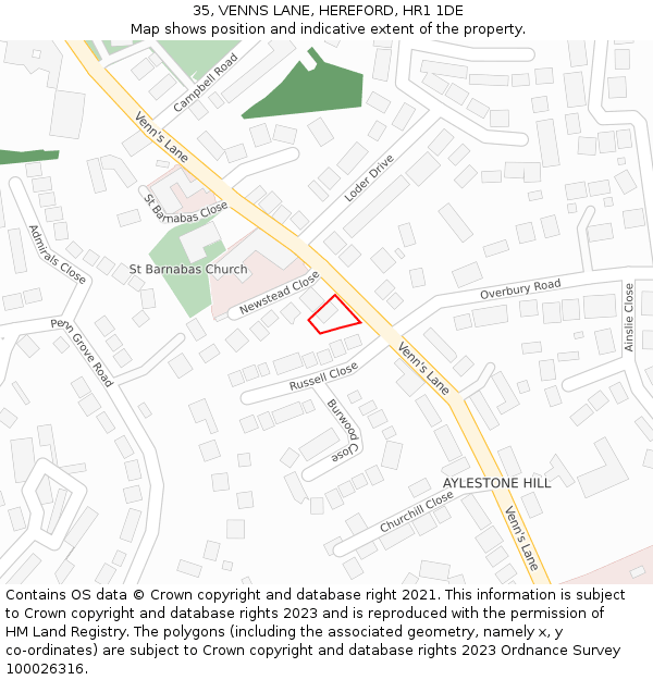 35, VENNS LANE, HEREFORD, HR1 1DE: Location map and indicative extent of plot