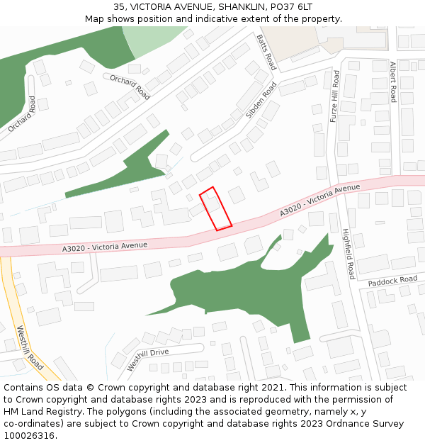 35, VICTORIA AVENUE, SHANKLIN, PO37 6LT: Location map and indicative extent of plot