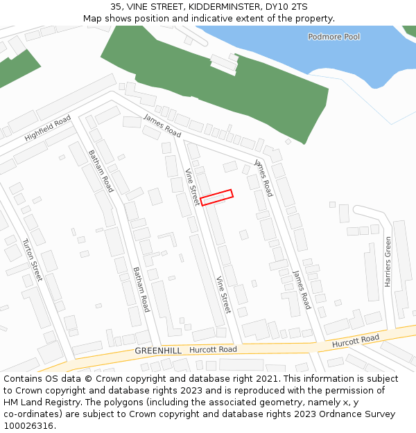 35, VINE STREET, KIDDERMINSTER, DY10 2TS: Location map and indicative extent of plot