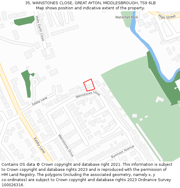 35, WAINSTONES CLOSE, GREAT AYTON, MIDDLESBROUGH, TS9 6LB: Location map and indicative extent of plot