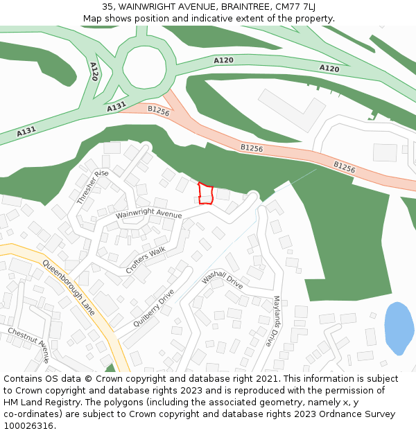 35, WAINWRIGHT AVENUE, BRAINTREE, CM77 7LJ: Location map and indicative extent of plot