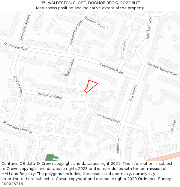 35, WALBERTON CLOSE, BOGNOR REGIS, PO22 8HZ: Location map and indicative extent of plot