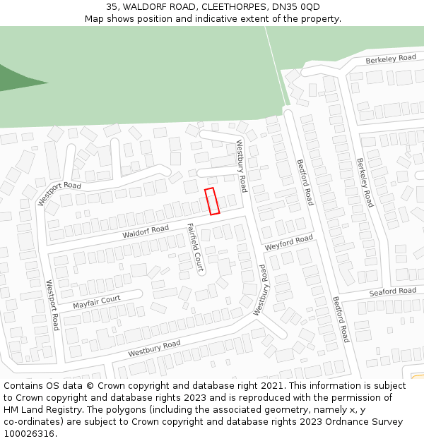 35, WALDORF ROAD, CLEETHORPES, DN35 0QD: Location map and indicative extent of plot