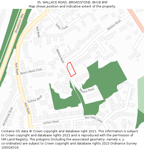 35, WALLACE ROAD, BROADSTONE, BH18 8NF: Location map and indicative extent of plot