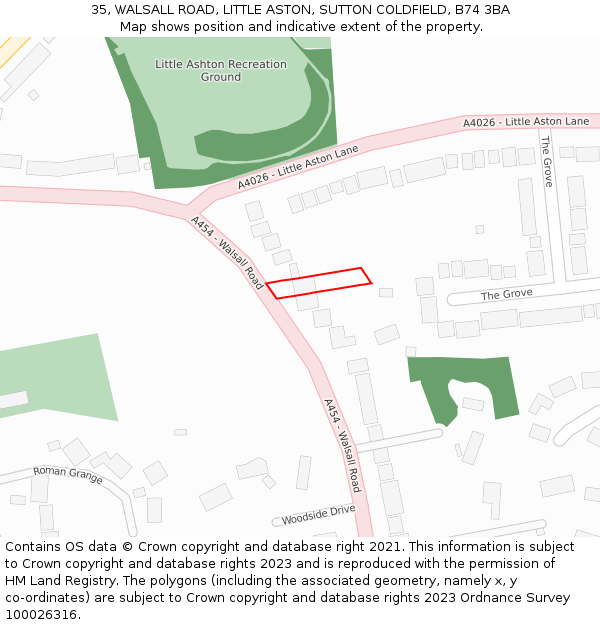 35, WALSALL ROAD, LITTLE ASTON, SUTTON COLDFIELD, B74 3BA: Location map and indicative extent of plot