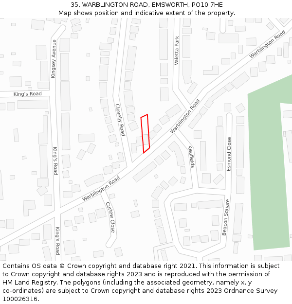 35, WARBLINGTON ROAD, EMSWORTH, PO10 7HE: Location map and indicative extent of plot